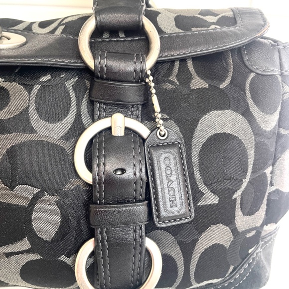 Coach Black Sateen Monogram Turn-lock Leather and Suede Satchel, F06Q-10145 - Picture 4 of 16